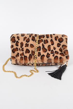 Leopard Print Faux Fur Foldable Clutch