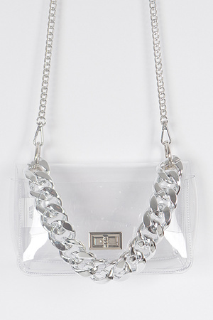 Clear Cross Body Bag W/Oversized Chain.
