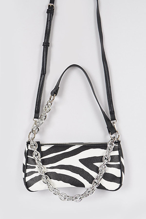 Zebra Print Simple Clutch W/Chain.