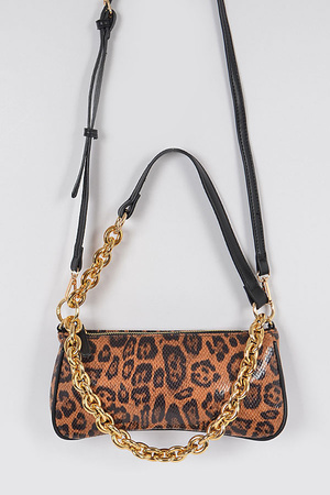 Leo Print Simple Clutch W/Chain
