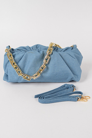 Denim Rectangle Chain Clutch.