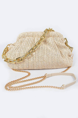 Faux Straw Rectangle Chain Clutch