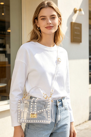 Transparent Clutch W/Faux Pearl.