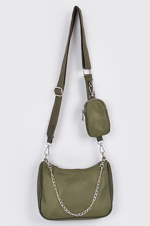 Nylon Shoulder Bag W/Mini Purse.