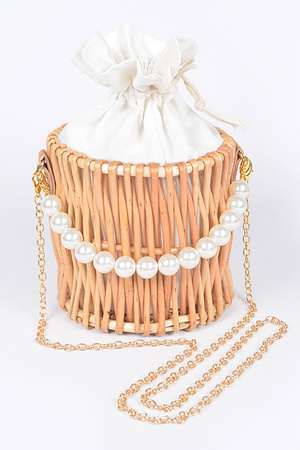 Bamboo Clutch W/Faux Pearl Handle.