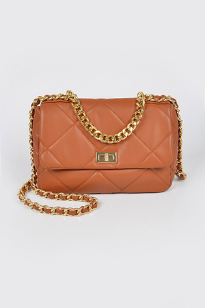 Quilted Faux Leather Clutch W/Chain
