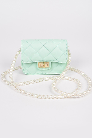 FAUX PEARL STRAP QUILTED CLUTCH