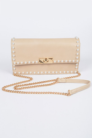 Pearl Studded Faux Leather Clutch
