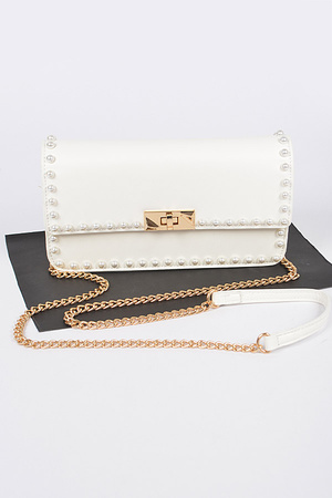 Pearl Studded Faux Leather Clutch