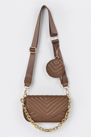 Quilted Multi Faux Leather Chain Cross Body Bag