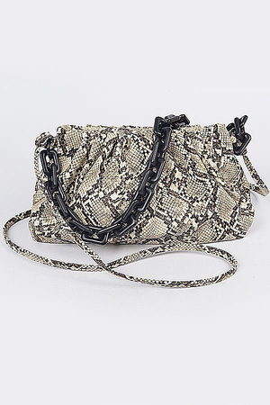 Faux Snake Skin Linked Chain Pouch