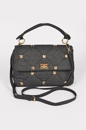 Quilted Big Studded Denim Clutch