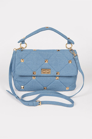 Quilted Big Studded Denim Clutch