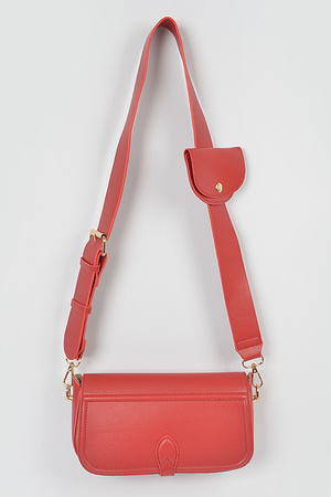 Faux Leather Crossbody Bag W/Mini Pouch
