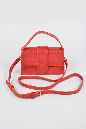 Faux Croc Top Handle Crossbody Bag