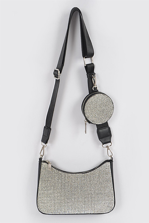 Rhinestone Crossbody Bag W/Round Mini Purse