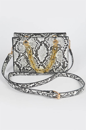 Snake Print Chain Handles Crossbody Bag