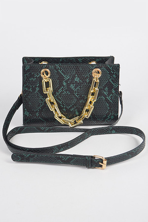 Snake Print Chain Handles Crossbody Bag