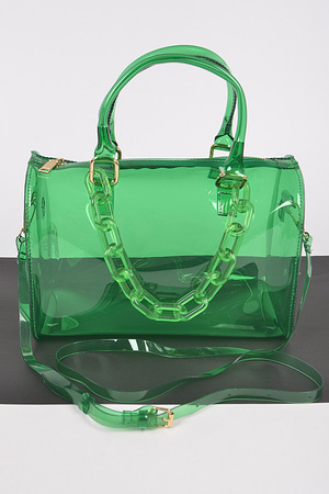 Transparent Duffle Bag W/Acrylic Chain On Sale Select Colors Only
