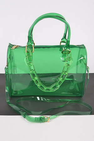 Transparent Duffle Bag W/Acrylic Chain On Sale Select Colors Only