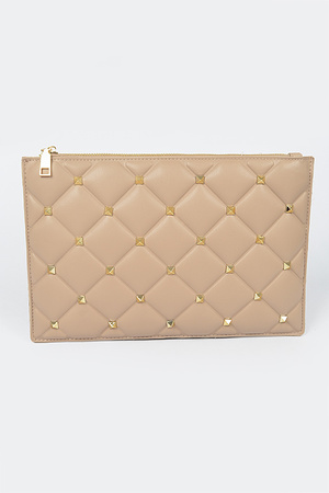 Studded Quilted Faux Leather Pouch