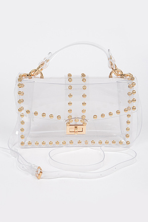 Round Metal Studded Transparent Crossbody Bag