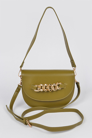 Faux Leather Chain Crossbody Bag