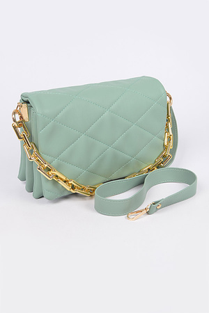 Quilted Faux Leather Shoulder Bag W/Chain