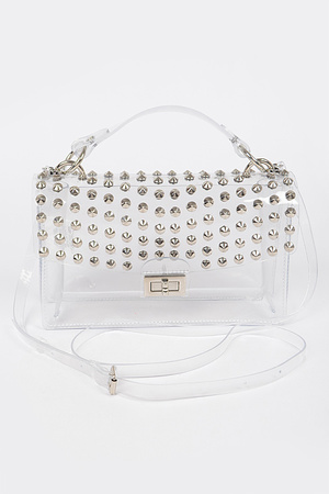 Studded Transparent Top Handle Bag