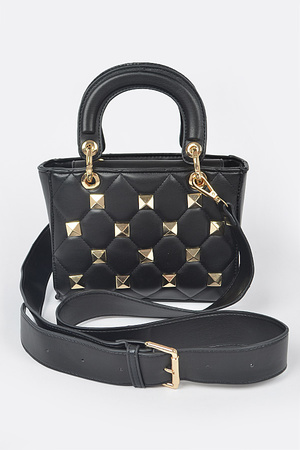 Quilted Oversized Metal Studded Handle Bag