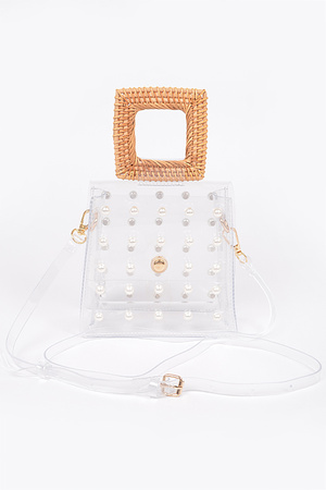 Clear Handle Bag W/Faux Pearl