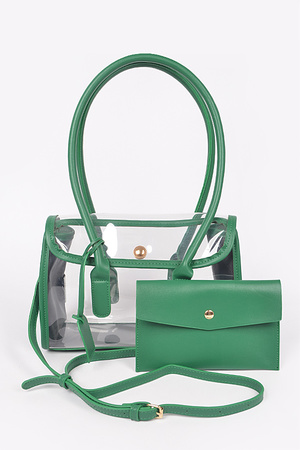 Faux Leather Trimed Clear Bag