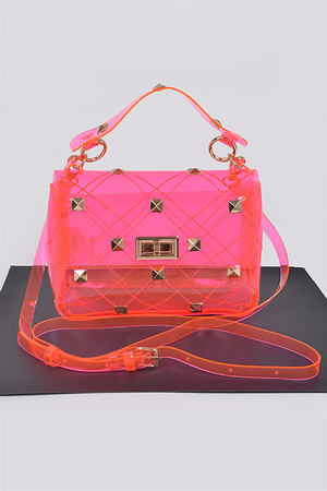 Studded Clear Handle Bag  On Sale Select Colors Only