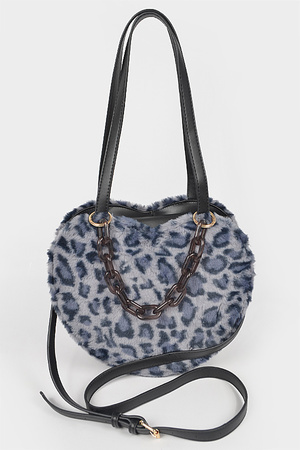 Faux Leo Fur Heart Shape Shoulder Bag