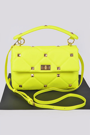 Large Metal Studded Top Handle Crossbody Bag