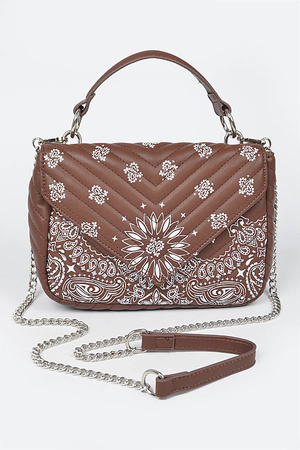 Quilted Bandana Print Faux Leather Crossbody Bag