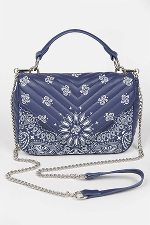 Quilted Bandana Print Faux Leather Crossbody Bag