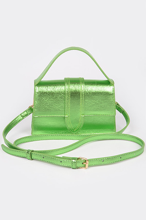 Metallic Flap Top Handle Crossbody Bag
