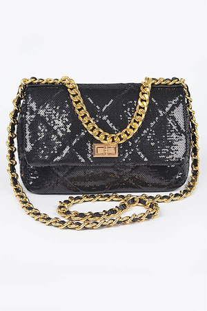Quilted Sequins Chain Shoulder Bag
