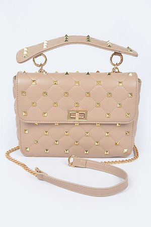 Quilted Faux Leather Top Handle Bag