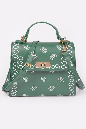 Faux Leather Bandana Print Crossbody Bag