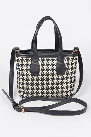 Houndstooth Tweed Small Tote Bag