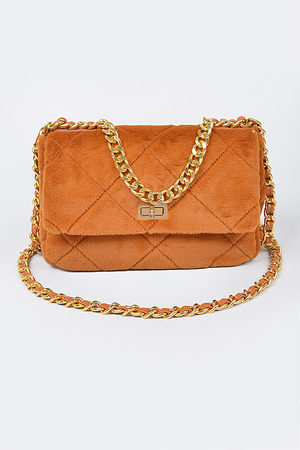 Quilted Fur Chain Flap Clutch