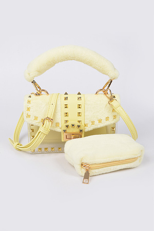 Faux Fur Clear Studded Bag