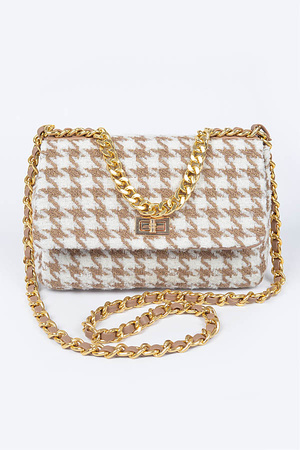 Quilted Tweed Houndstooth Chain Shoulder Bag