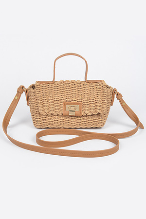Faux Straw Top Handle Bag
