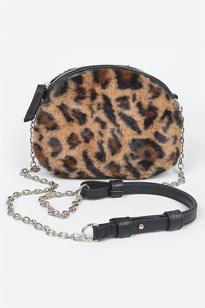 Tiger Print Fur Zip Crossbody Bag