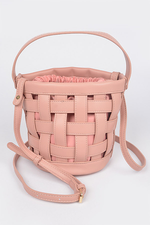 Woven Faux Leather Bucket Bag