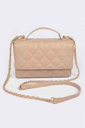 Quilted Faux Leather Metal Combination Flap Bag