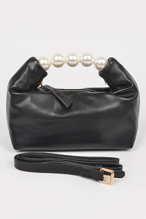 Faux Leather Pearl Handle Bag